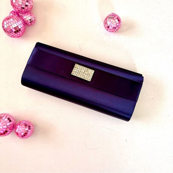 Evening Clutch Bag with Rhinestone Accent Clasp in Navy - Picture 1 of 3